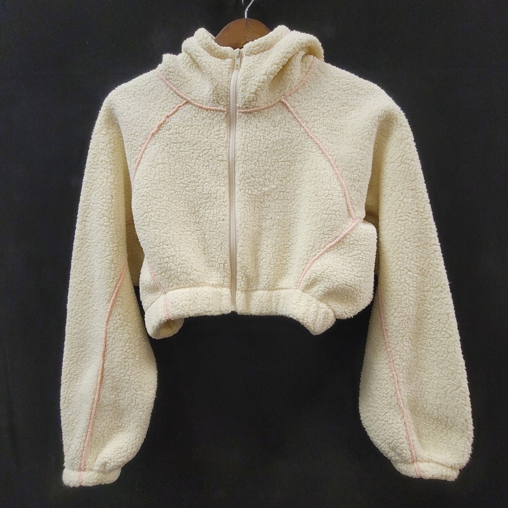 Out From Under Scarlet Fleece Zip Up Hoodie Size S Sherpa Oversized Cream Pink